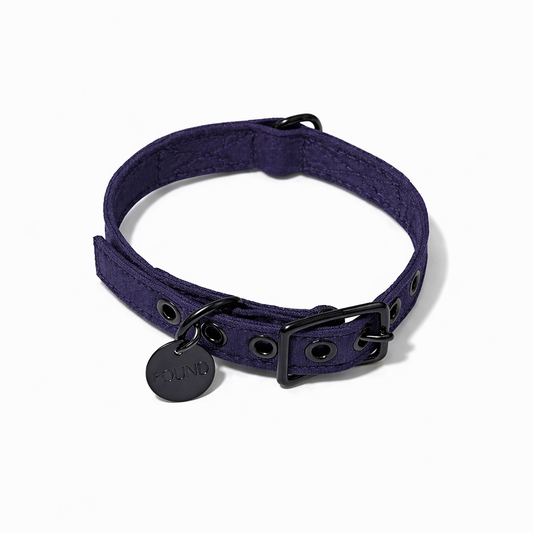 Navy Waxed Cotton Canvas Cat & Dog Collar – Matte Black Hardware