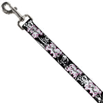 Dog Leash - Punk Princess Heart & Cross Bones w/Skulls & Splatter Black/White