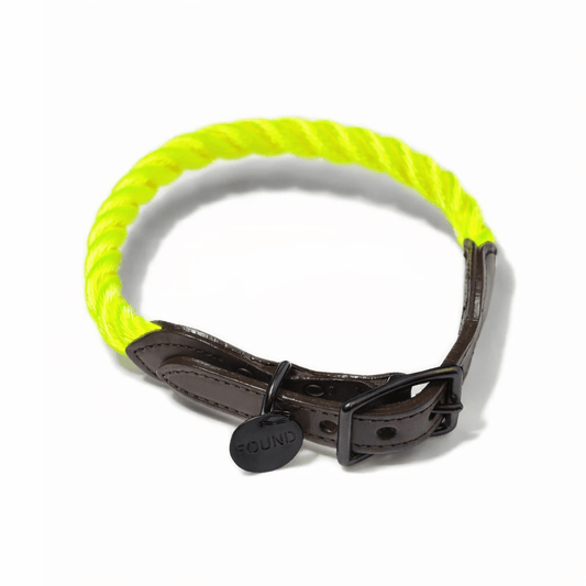 Neon Yellow Rope Cat & Dog Collar – Matte Black Hardware