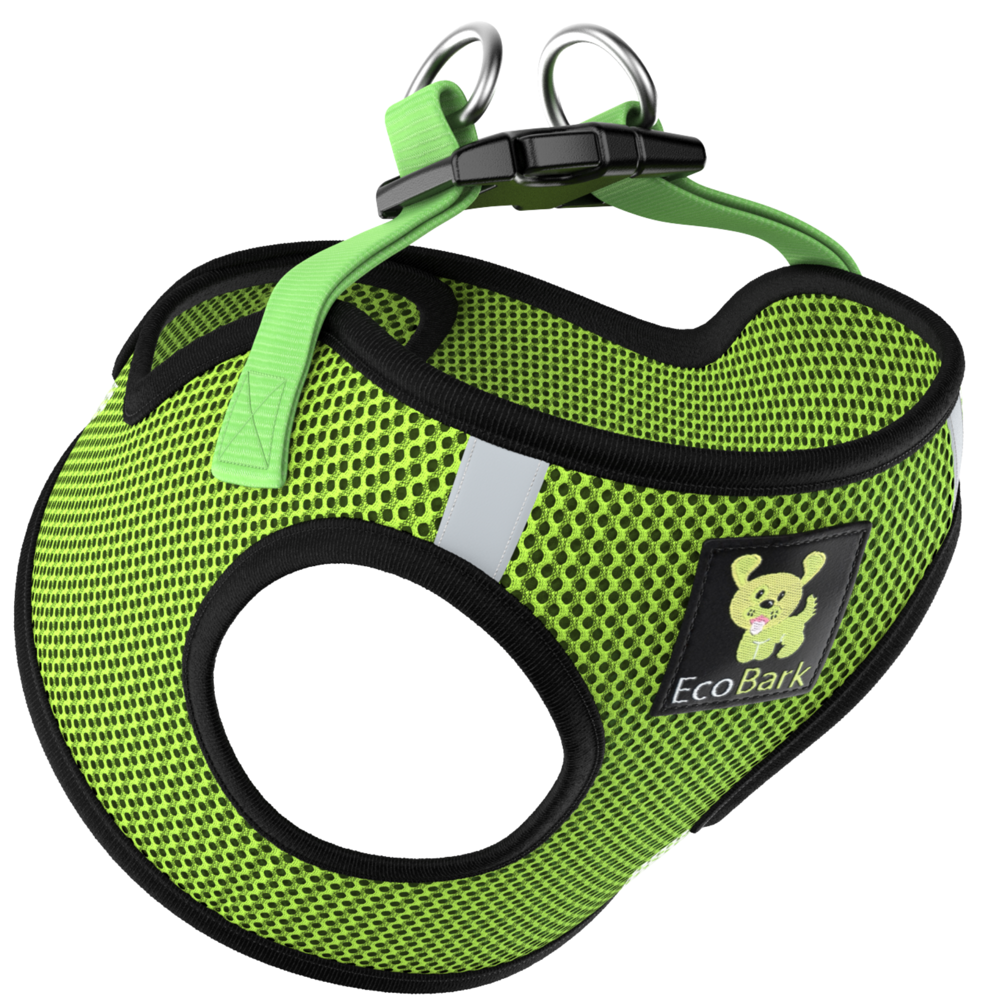 EcoBark Step In Dog Harness - XXXS to Small Breeds- Reflective Soft Mesh Harness for Teacup, Small Dogs and Puppies / Neon Green Sport