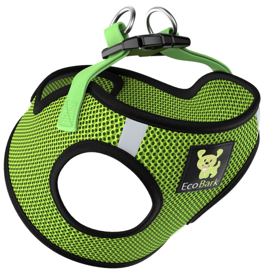 EcoBark Step In Dog Harness - XXXS to Small Breeds- Reflective Soft Mesh Harness for Teacup, Small Dogs and Puppies / Neon Green Sport