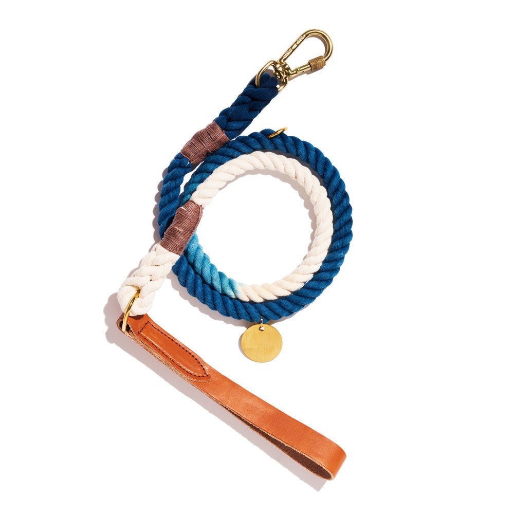 Standard 5ft Leads Premium New! Hand Dyed Indigo Leash | Tan Leather Handle
