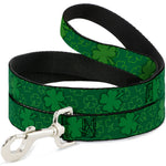 Dog Leash - St. Pat's Clovers Scattered2 Outline/Solid Greens