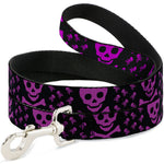 Dog Leash - Skull w/Babies Black/Fuchsia