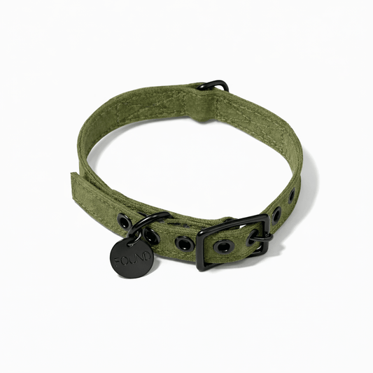 Olive Waxed Cotton Canvas Cat & Dog Collar – Matte Black Hardware