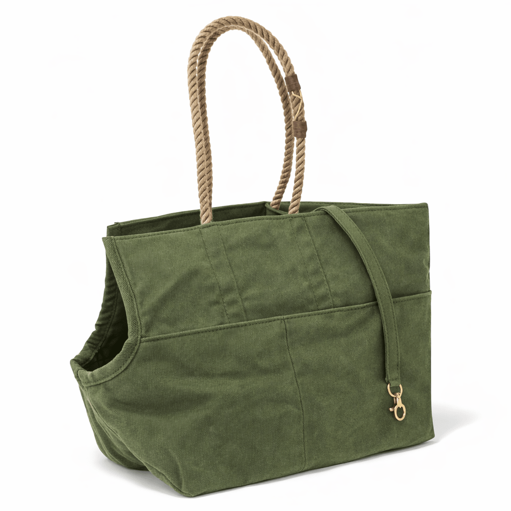 Dog Totes Premium Olive Waxed Cotton Canvas Dog Carrier