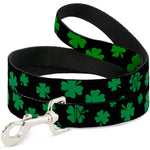 Dog Leash - St. Pat's Clovers Scattered2 Black/Green