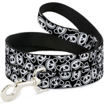 Dog Leash - Scattered Panda Bear Cartoon2 Black/White