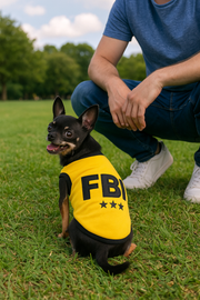 Parisian Pet 'FBI' Funny Slogan Dog Shirt – Trendy Yellow Pet Apparel for Dogs & Cats
