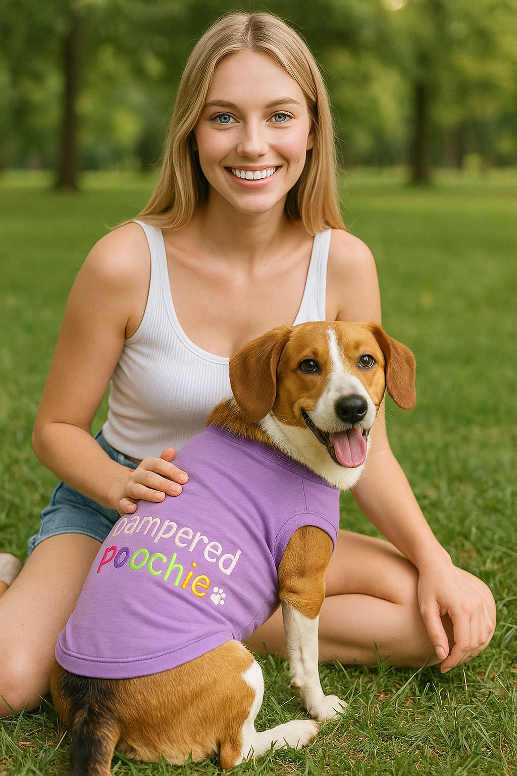 Parisian Pet 'Pampered Poochie' Luxury Dog Shirt – Trendy Embroidered Dog Apparel for Small Dogs & Cats, Purple
