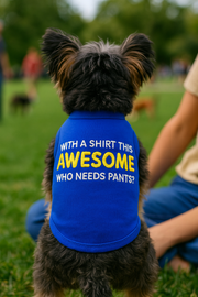 Parisian Pet 'Awesome' Dog & Cat T-Shirt – Comfortable & Lightweight Cotton, Funny Novelty Pet Shirt – Blue