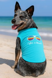 Parisian Pet 'Life's a Beach' Summer Dog T-Shirt – Comfortable Beach-Themed Pet Clothing for Dogs & Cats, Light Blue