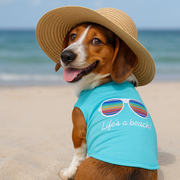 Parisian Pet 'Life's a Beach' Summer Dog T-Shirt – Comfortable Beach-Themed Pet Clothing for Dogs & Cats, Light Blue