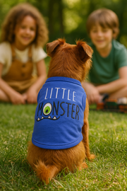 Parisian Pet 'Little Monster' Embroidered Dog & Cat Shirt - Funny Pet Apparel, Blue