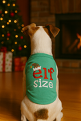 Load image into Gallery viewer, Parisian Pet Embroidered 'Elf Size Shirt' - Holiday Pet Apparel & Christmas Dog Clothes, Green
