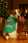 Load image into Gallery viewer, Parisian Pet Embroidered 'Elf Size Shirt' - Holiday Pet Apparel & Christmas Dog Clothes, Green
