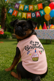 Parisian Pet 'Birthday Girl' Dog Shirt – Trendy and Breathable Party Outfit for Small Dogs & Cats, Pink