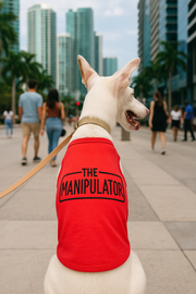 Parisian Pet 'The Manipulator' Playful Slogan Dog Shirt – Breathable Cotton Pet Wear for Dogs & Cats, Red