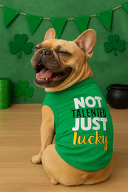 Parisian Pet 'Not Talented Just Lucky' Witty Dog Shirt – Trendy Slogan Pet Apparel for Dogs & Cats-Saint Patrick's Day