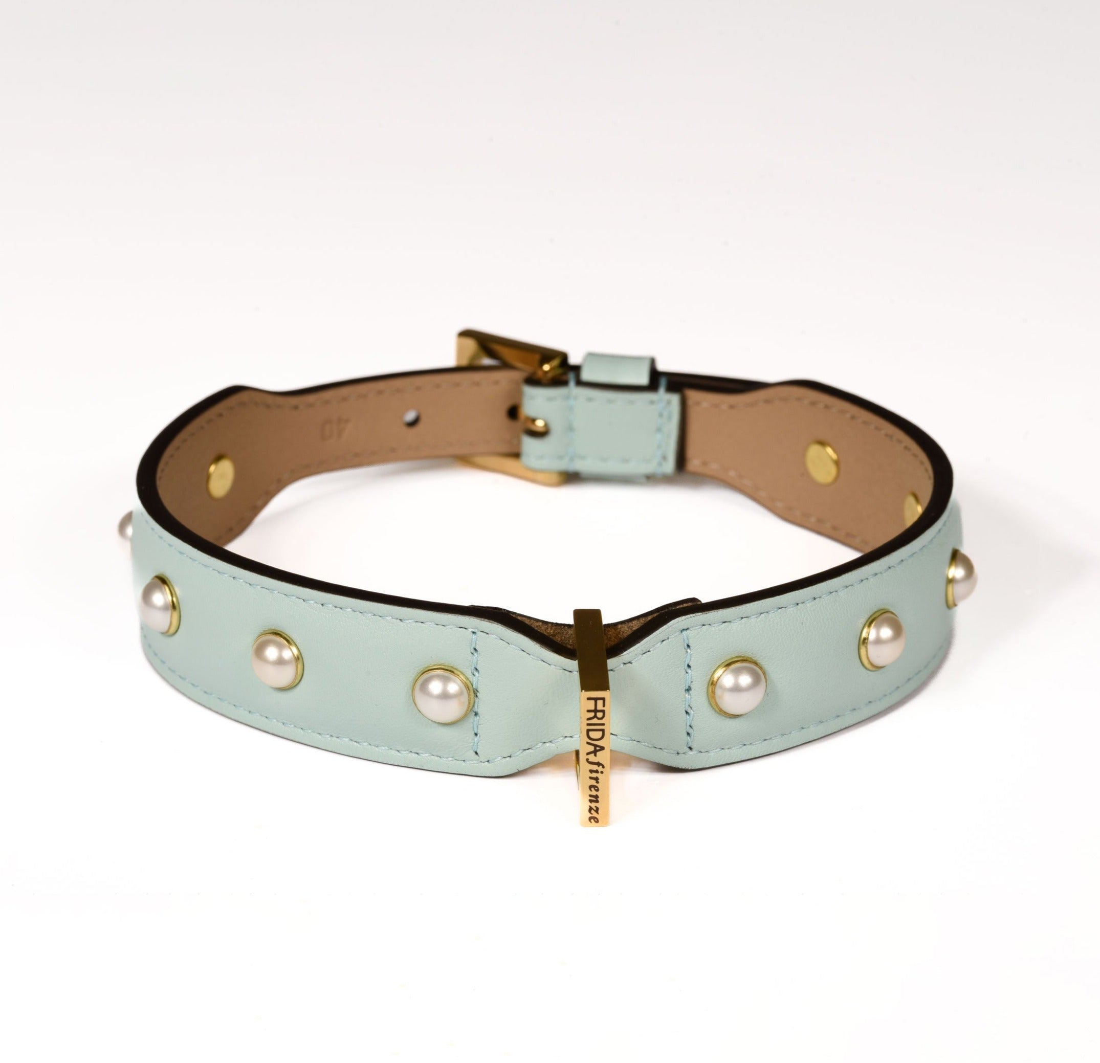 Leather Dog Collar in Cloud - Pearl, Made in Italy