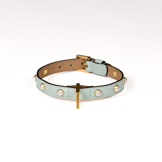 Leather Dog Collar in Cloud - Pearl, Made in Italy