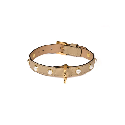 Leather Dog Collar in Mud - Pearl, Made in Italy
