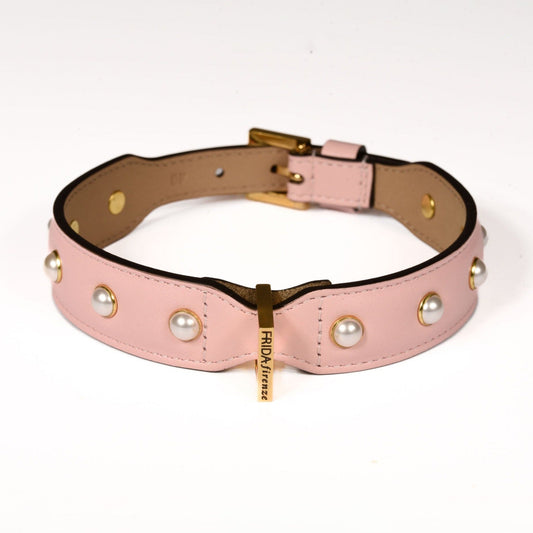 Leather Dog Collar in Pink - Pearl, Made in Italy