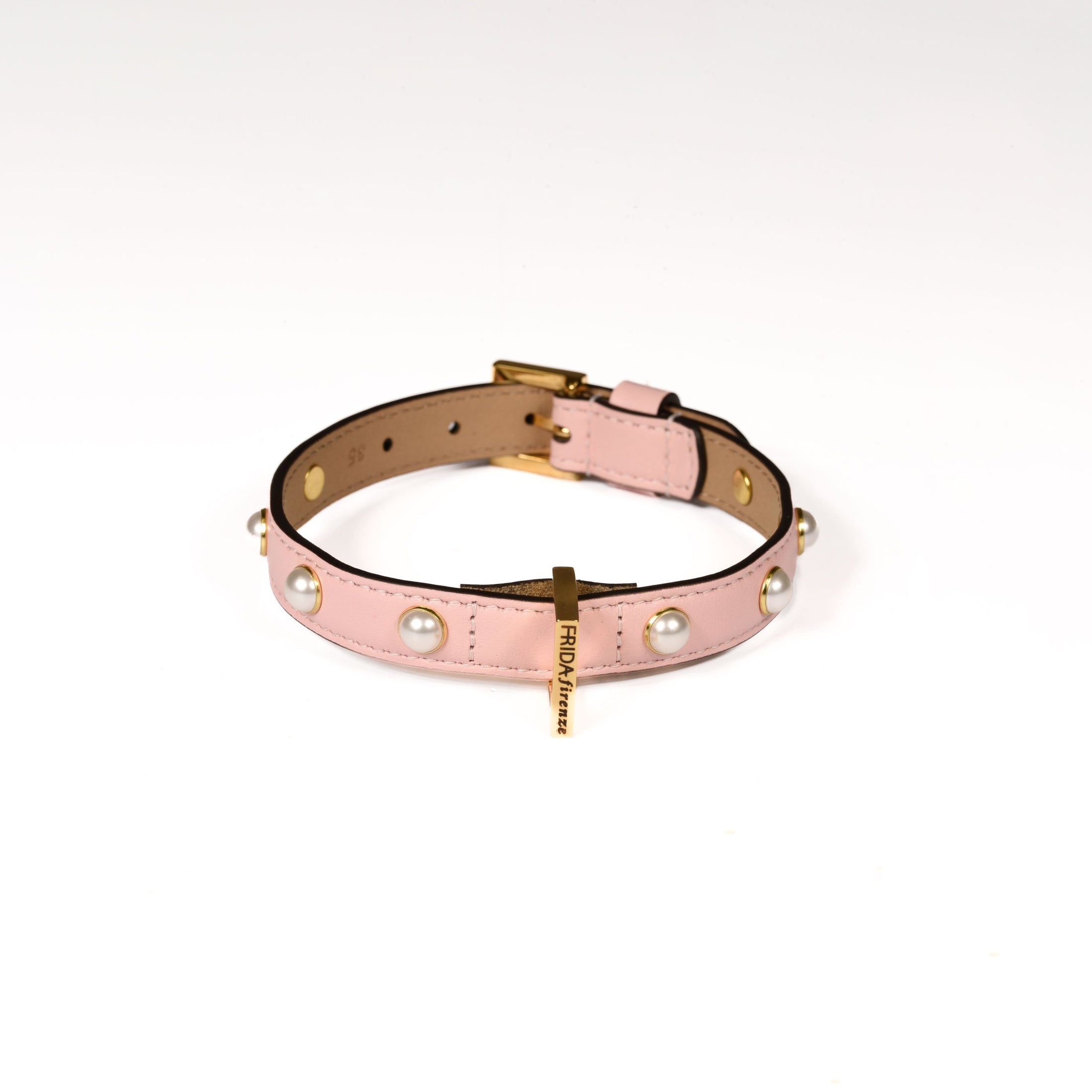 Leather Dog Collar in Pink - Pearl, Made in Italy