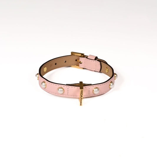 Leather Dog Collar in Pink - Pearl, Made in Italy