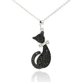 Load image into Gallery viewer, Black Cat Silver Chain Necklace by Southlake Paws featuring a black cat pendant with a sparkling bow detail.
