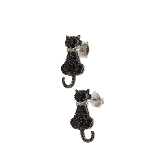 Black Cat Stud Earrings by Southlake Paws featuring a sparkling black cat design with silver-tone accents.