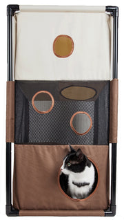 Pet Life ® 'Kitty-Square' Collapsible Travel Interactive Kitty Cat Tree Maze House Lounger Tunnel Lounge