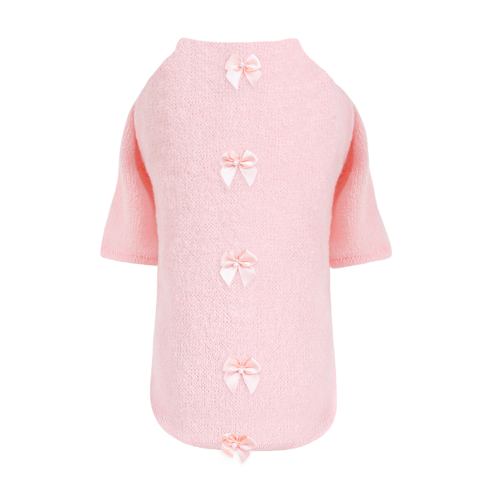 Dainty Bow Dog Sweater Wool Satin Handmade Handmade in the USA Sweaters - Designer Dog Clothes from Southlake Paws