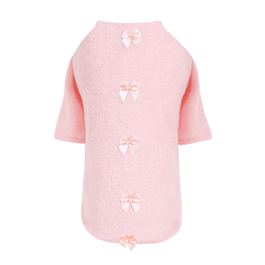 Dainty Bow Dog Sweater Wool Satin Handmade Handmade in the USA Sweaters - Designer Dog Clothes from Southlake Paws