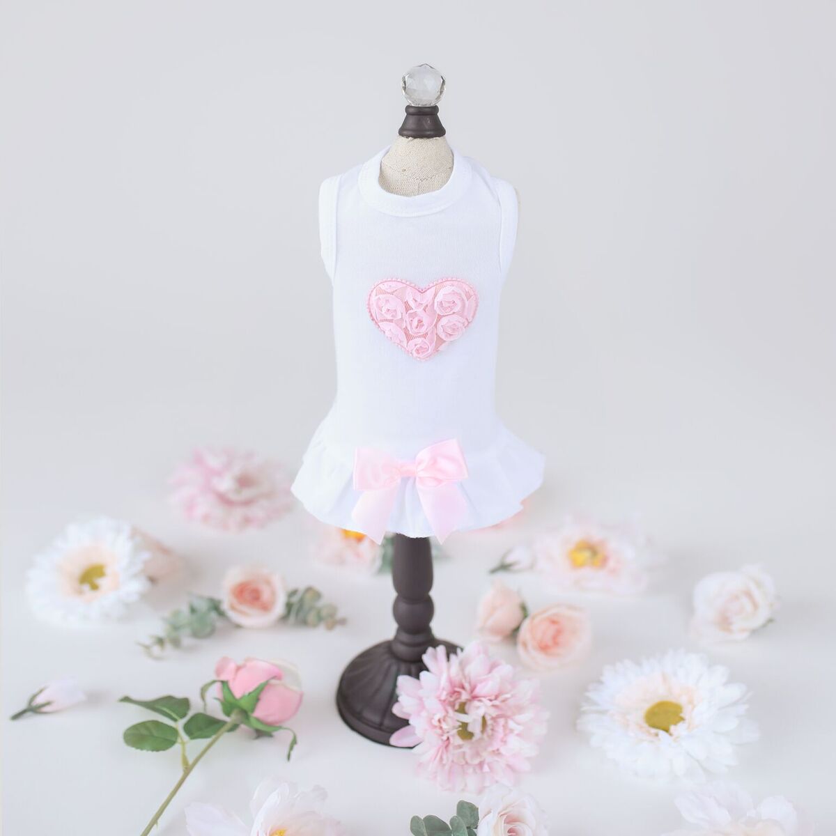 Pink Puff Heart Dog Satin Cotton Dress - Designer Dog Clothes from Southlake Paws