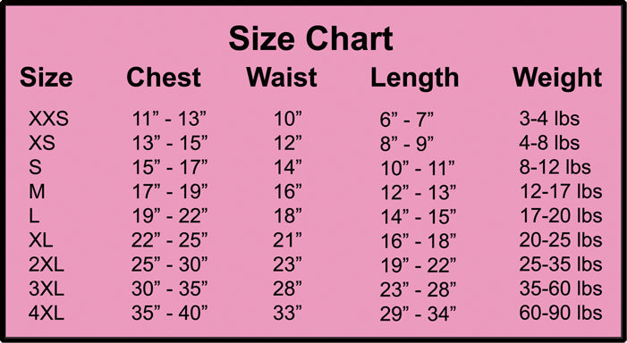 Special Easter Denim Dog Jacket size chart