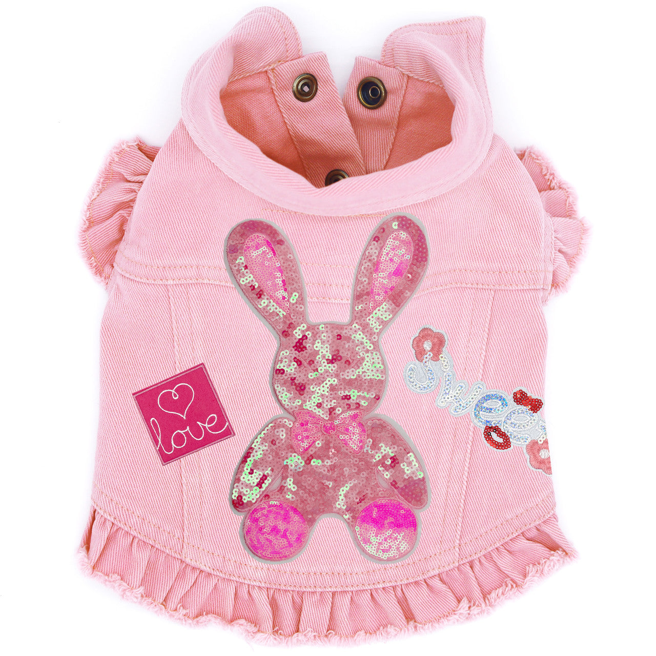 Big Pink Bunny Denim Dog Jacket for dogs