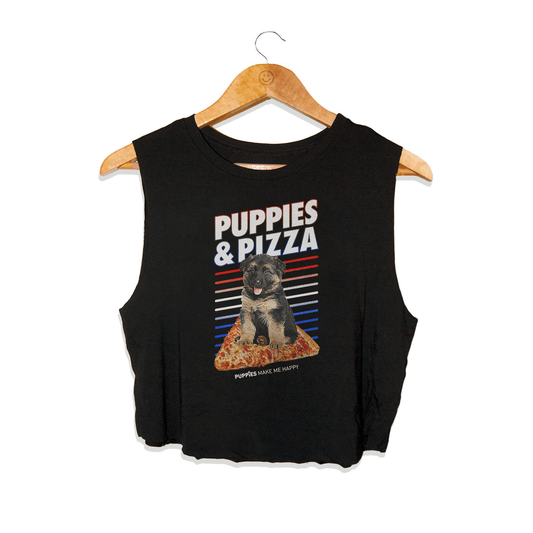 Puppies & Pizza Crop Tank Top | Funny Dog Lover| Best Gift for Dog Moms Made in USA