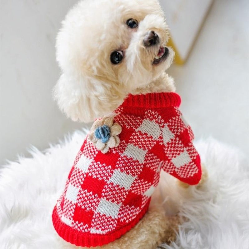Floral Plaid Dog Sweater - Southlake Paws