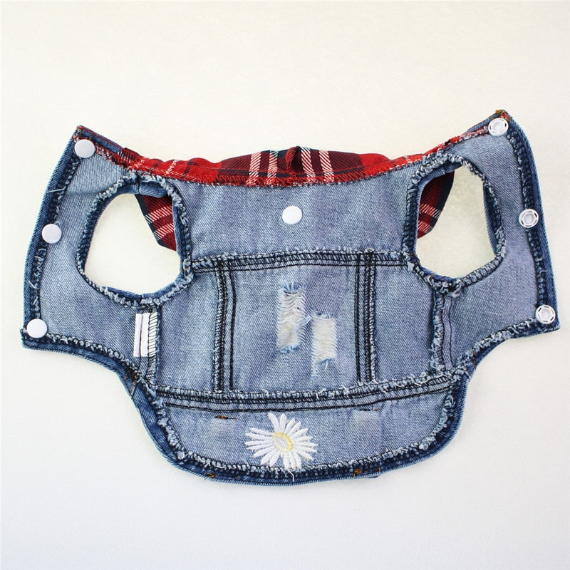Red Plaid Hoodie Denim Dog Jacket - Southlake Paws