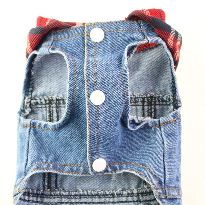 Red Plaid Hoodie Denim Dog Jacket - Southlake Paws