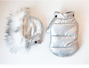 Metallic Silver/Gold Faux Fur Hooded Dog Coat