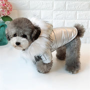 Metallic Silver/Gold Faux Fur Hooded Dog Coat