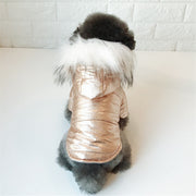 Metallic Silver/Gold Faux Fur Hooded Dog Coat