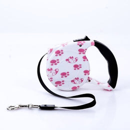 Pink Paws Retractable Dog Leash