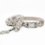 White Floral Bow Tie Dog Collar & Leash Set | Personalized Free