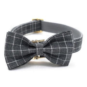 Classic Gray Check Bow Tie Dog Collar & Leash Set | Personalized Free