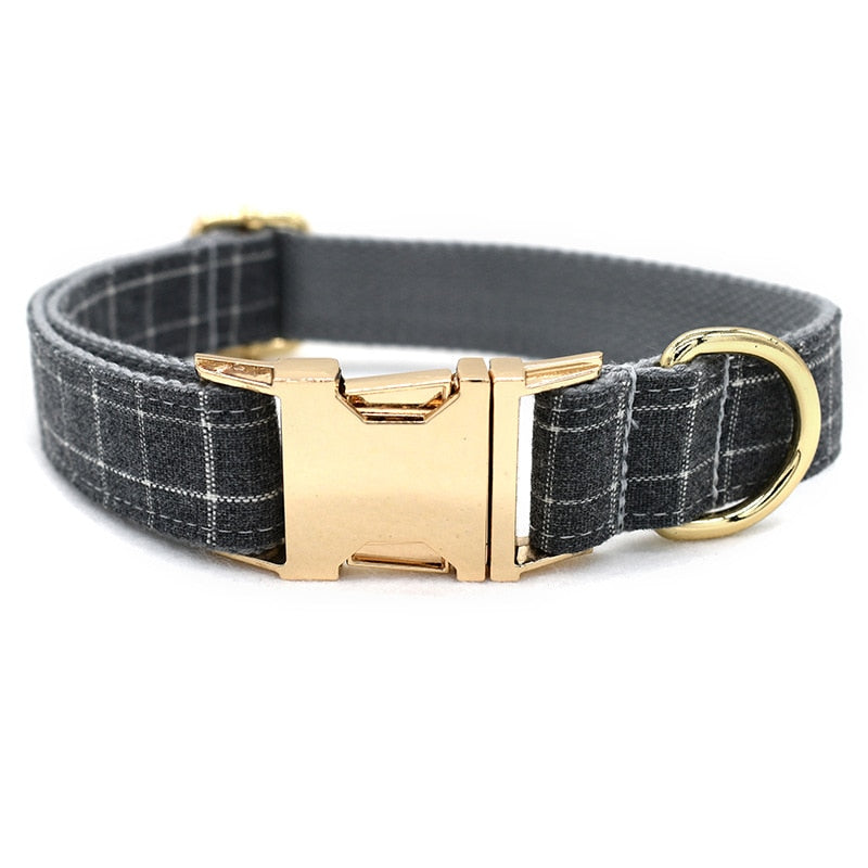 Classic Gray Check Bow Tie Dog Collar & Leash Set | Personalized Free - Southlake Paws
