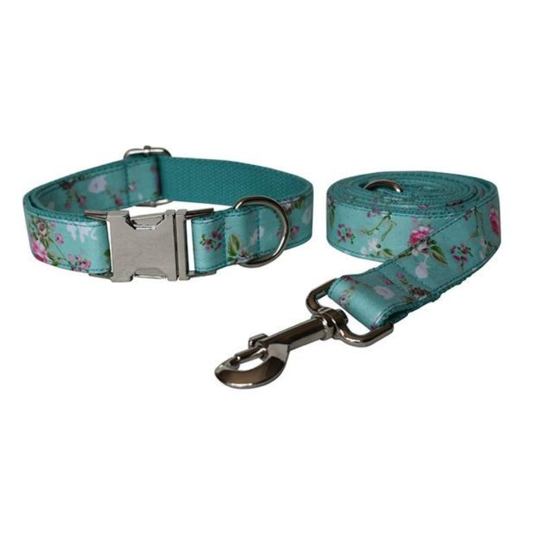 Floral Roses Bow Tie Dog Collar & Leash Set | Personalized Free - Southlake Paws