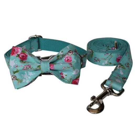 Floral Roses Bow Tie Dog Collar & Leash Set | Personalized Free - Southlake Paws